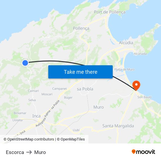Escorca to Muro map