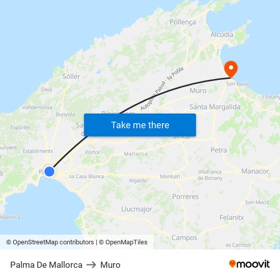 Palma De Mallorca to Muro map