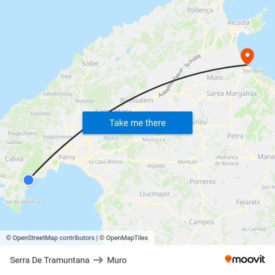 Serra De Tramuntana to Muro map