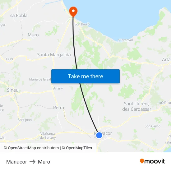 Manacor to Muro map