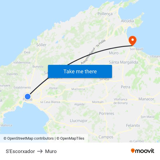 S'Escorxador to Muro map