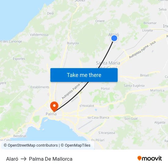 Alaró to Palma De Mallorca map