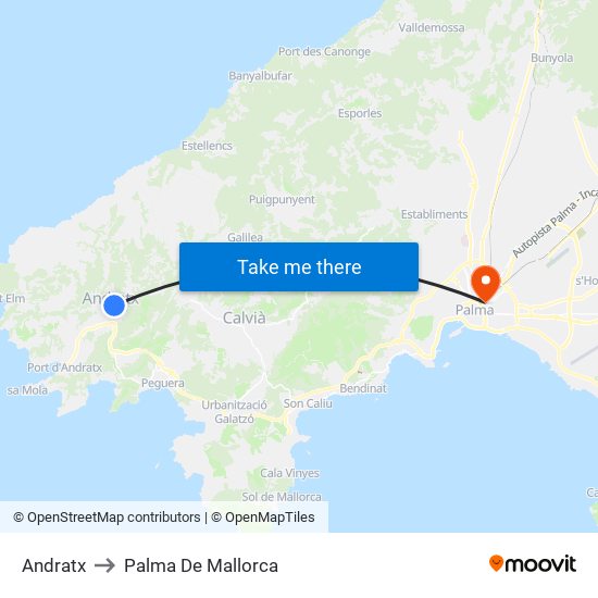 Andratx to Palma De Mallorca map