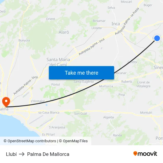 Llubí to Palma De Mallorca map