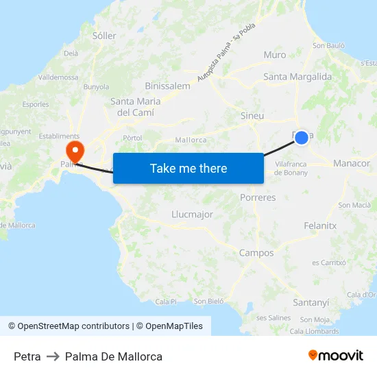 Petra to Palma De Mallorca map