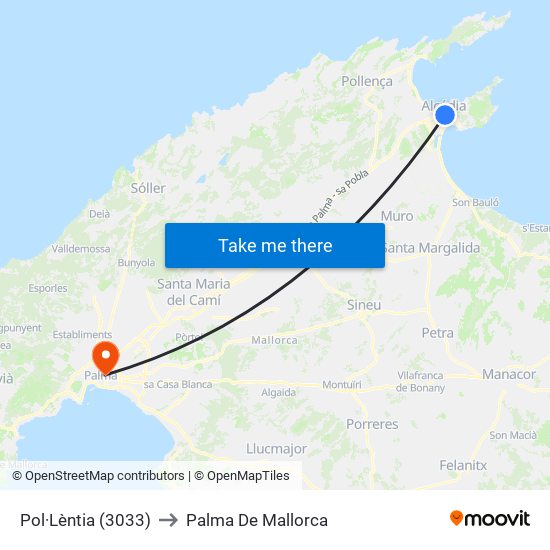 Pol·Lèntia (3033) to Palma De Mallorca map