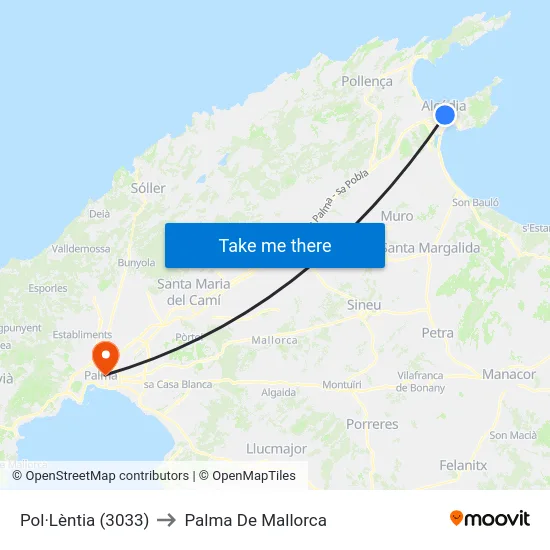 Pol·Lèntia (3033) to Palma De Mallorca map