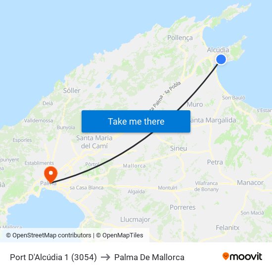 Port D'Alcúdia 1 (3054) to Palma De Mallorca map