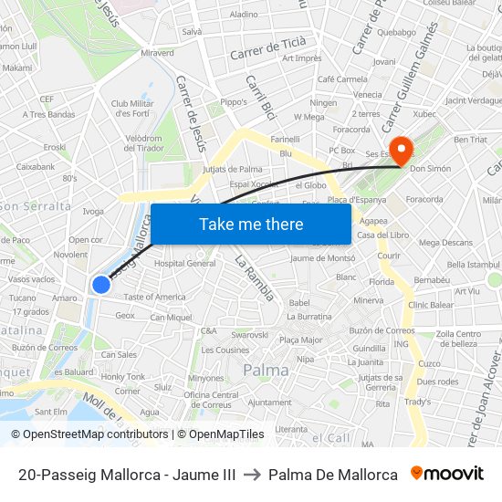 20-Passeig Mallorca - Jaume III to Palma De Mallorca map