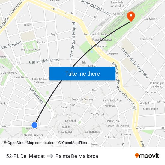 52-Pl. Del Mercat to Palma De Mallorca map