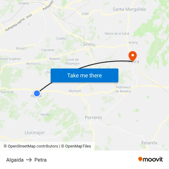Algaida to Petra map