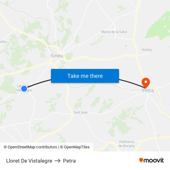 Lloret De Vistalegre to Petra map