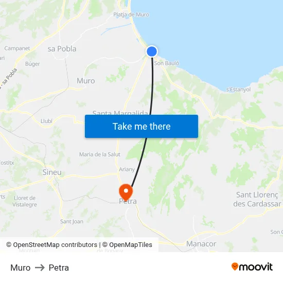 Muro to Petra map