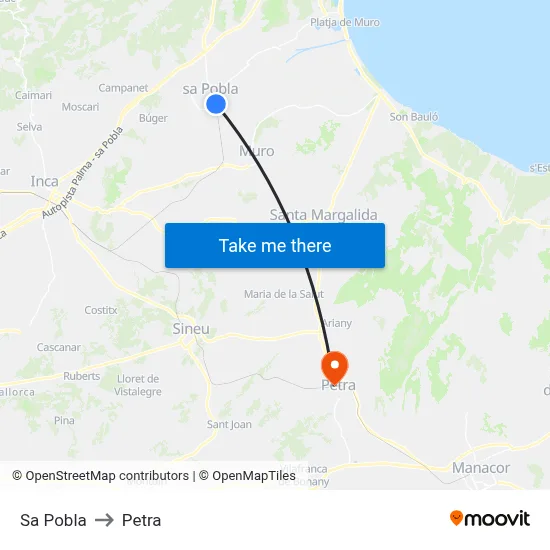 Sa Pobla to Petra map