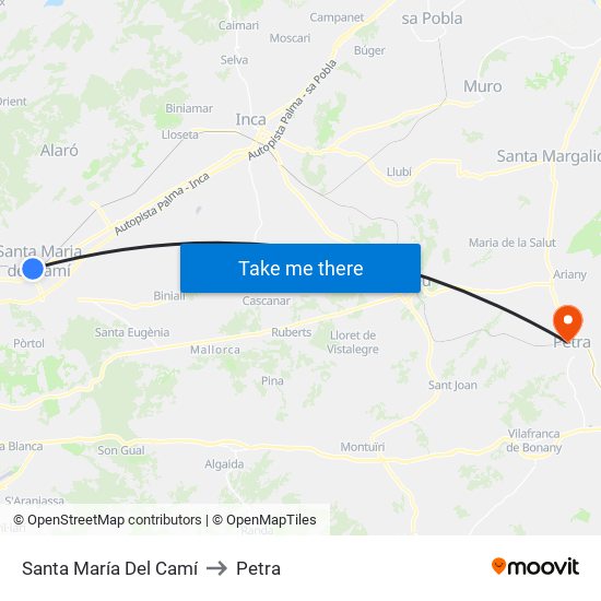 Santa María Del Camí to Petra map