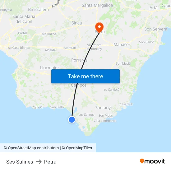 Ses Salines to Petra map