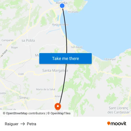 Raiguer to Petra map