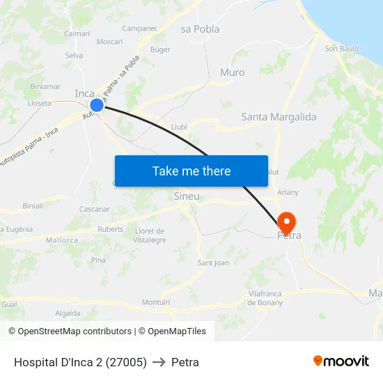 Hospital D'Inca 2 (27005) to Petra map