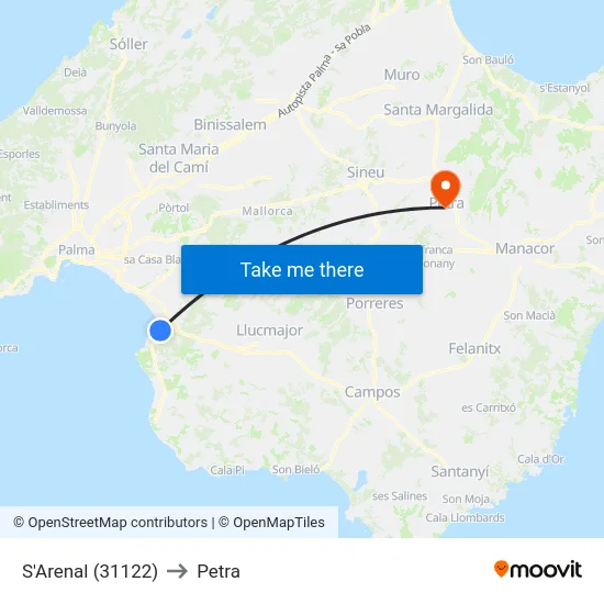 S'Arenal (31122) to Petra map