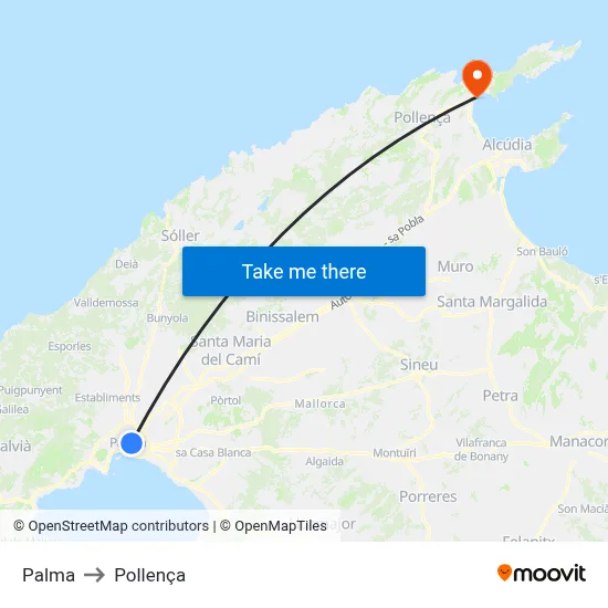 Palma to Pollença map