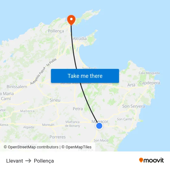 Llevant to Pollença map