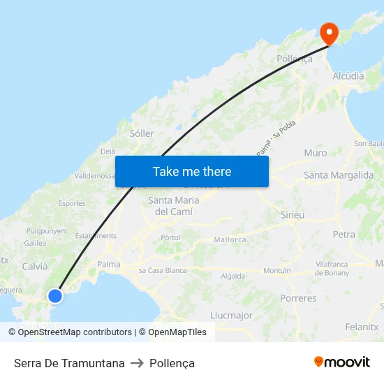 Serra De Tramuntana to Pollença map