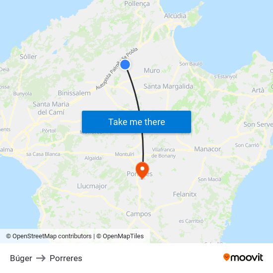 Búger to Porreres map