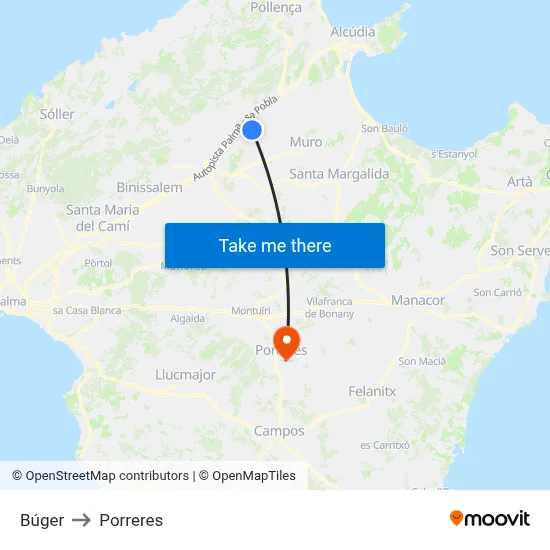 Búger to Porreres map