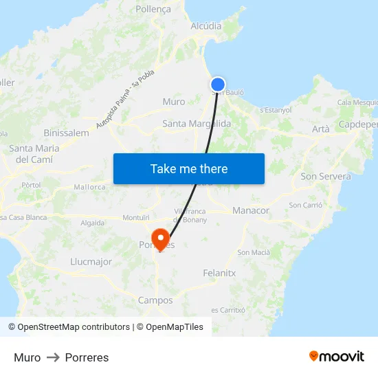 Muro to Porreres map