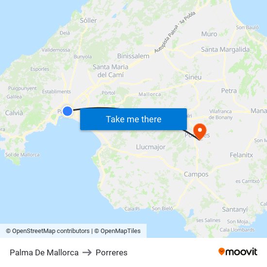 Palma De Mallorca to Porreres map