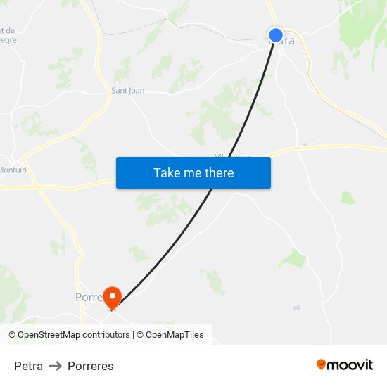 Petra to Porreres map