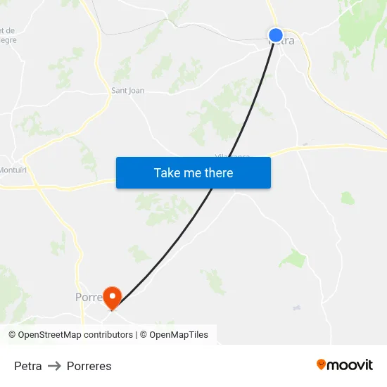 Petra to Porreres map