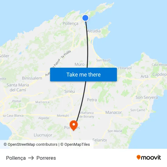 Pollença to Porreres map