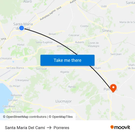 Santa María Del Camí to Porreres map
