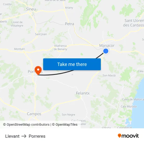 Llevant to Porreres map