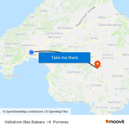Velòdrom Illes Balears to Porreres map