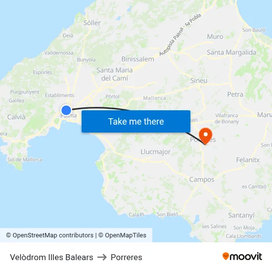 Velòdrom Illes Balears to Porreres map