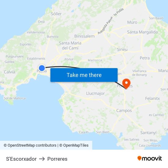 S'Escorxador to Porreres map