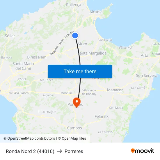 Ronda Nord 2 (44010) to Porreres map