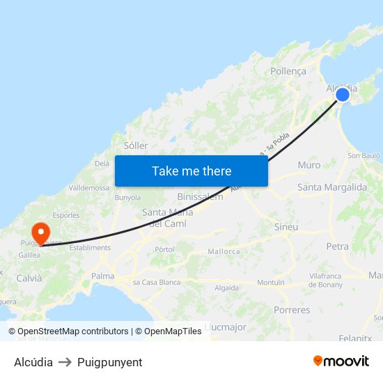 Alcúdia to Puigpunyent map