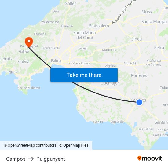 Campos to Puigpunyent map