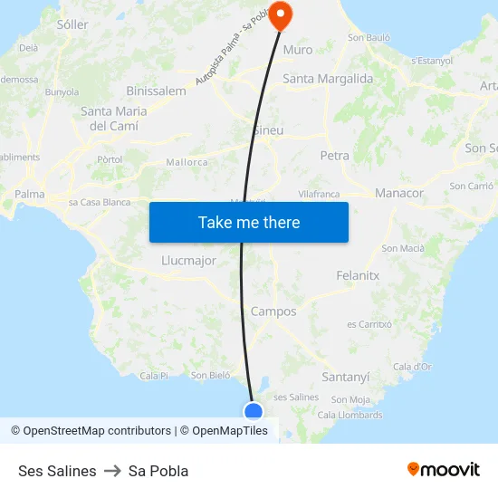 Ses Salines to Sa Pobla map
