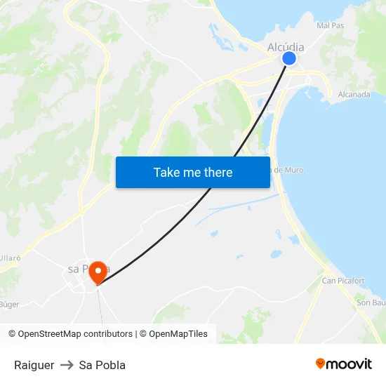 Raiguer to Sa Pobla map