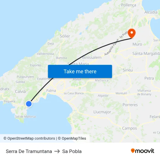 Serra De Tramuntana to Sa Pobla map