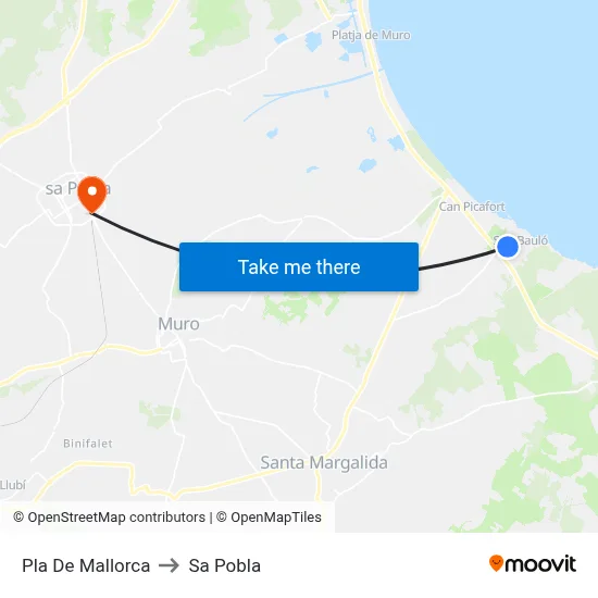 Pla De Mallorca to Sa Pobla map
