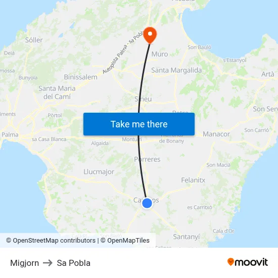 Migjorn to Sa Pobla map