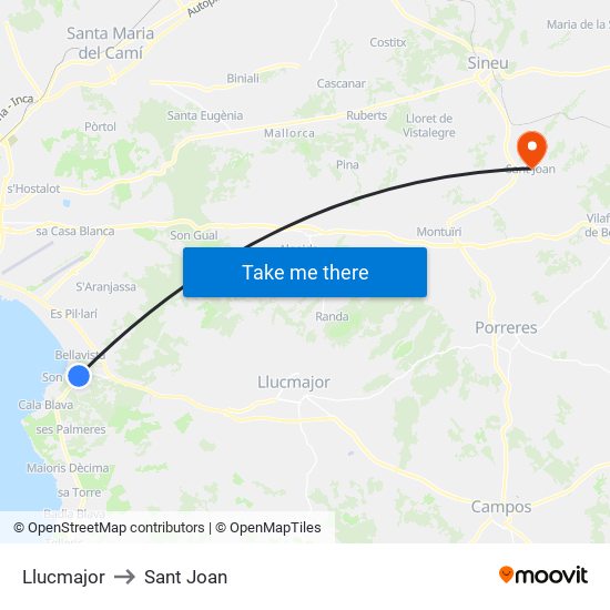 Llucmajor to Sant Joan map
