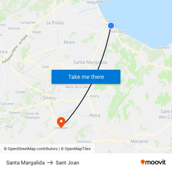 Santa Margalida to Sant Joan map