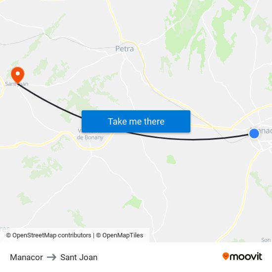 Manacor to Sant Joan map