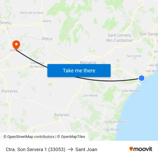 Ctra. Son Servera 1 (33053) to Sant Joan map